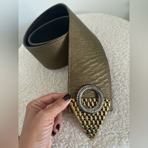 Wide Metallic Bronze Women's Belt with Decorative Ring Accent